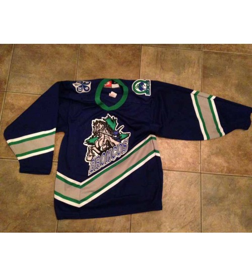 Custom WHL Swift Current Broncos 1995 03 Road Premier Hockey Jersey Blue